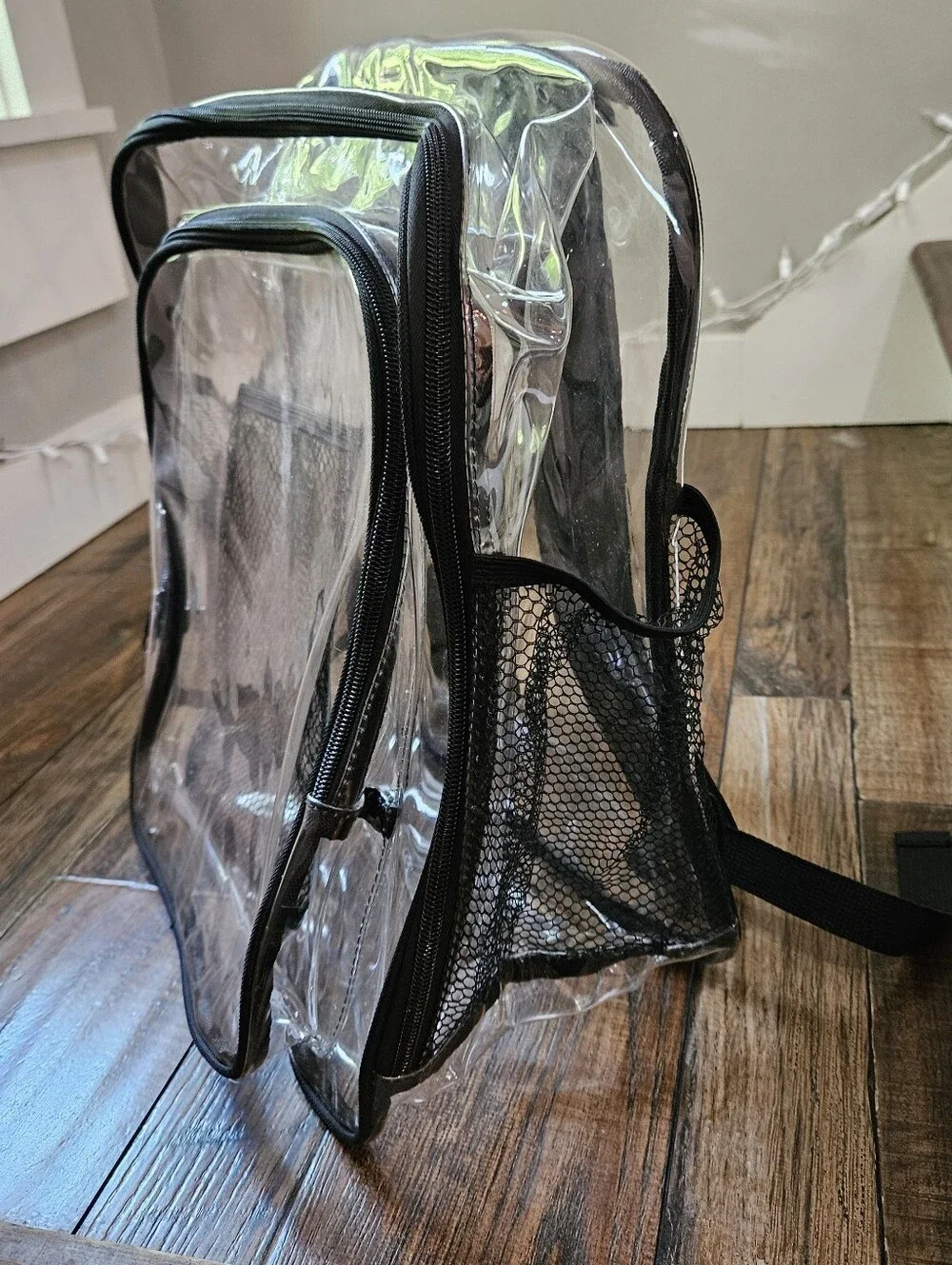 Clear PVC Large Backpack with Black Trim - Transparent School & Travel Bag